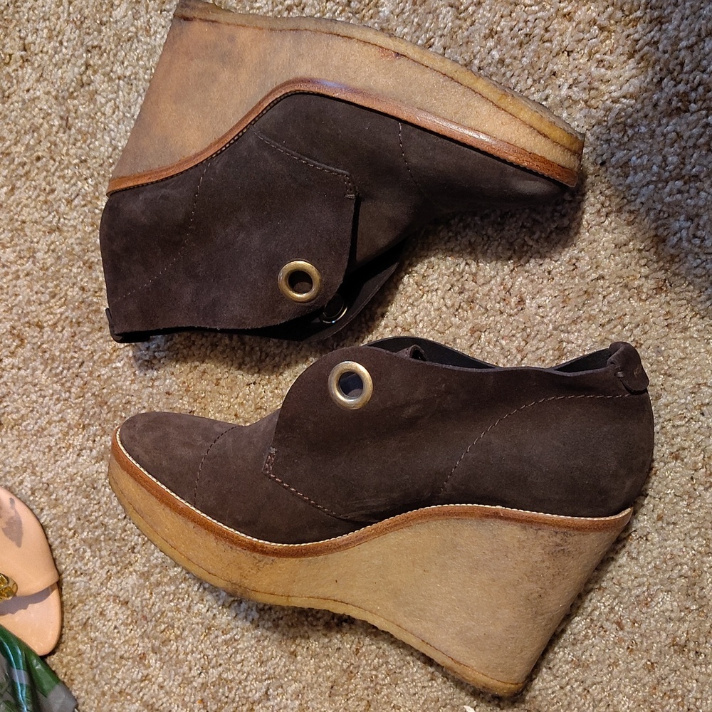 YSL Suede Brown Wedge Ankle Boots Sz 10 - Picture 3 of 8